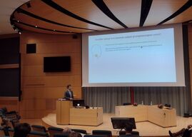 David defending his PhD thesis.