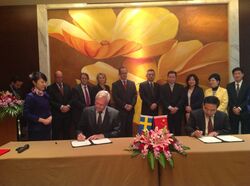 Group of people during process of signing  contract